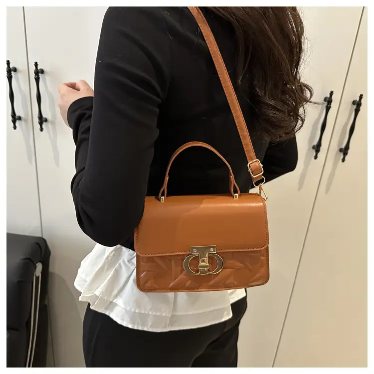 Women's White Square Leather Shoulder Bag with Gold Lock — feature 16