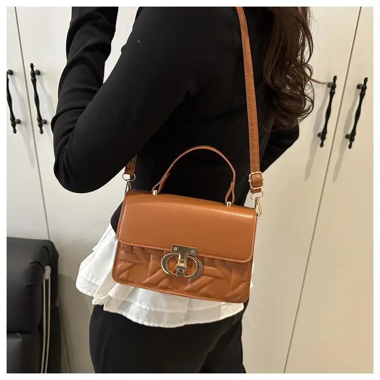 Women's White Square Leather Shoulder Bag with Gold Lock — feature 17