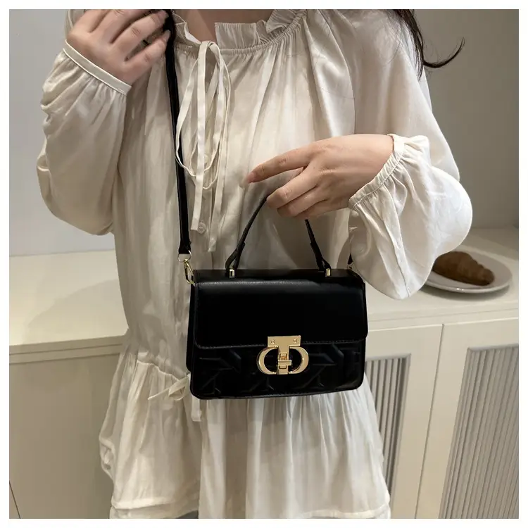 Women's White Square Leather Shoulder Bag with Gold Lock — feature 18