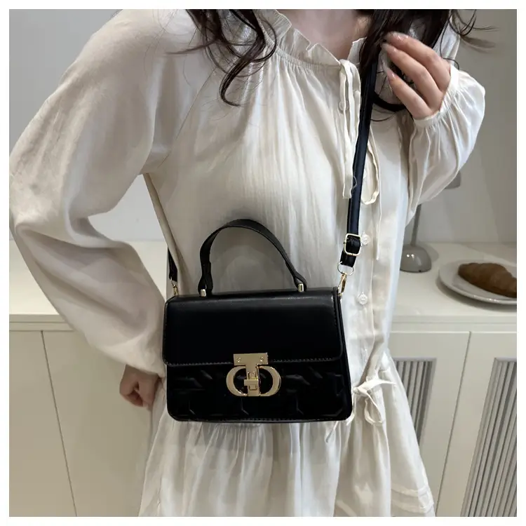 Women's White Square Leather Shoulder Bag with Gold Lock — feature 19