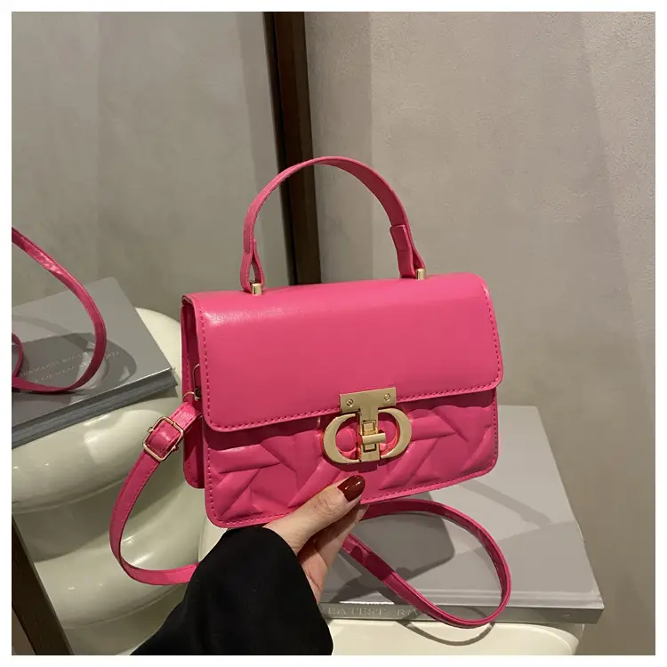 Women's White Square Leather Shoulder Bag with Gold Lock — feature 20