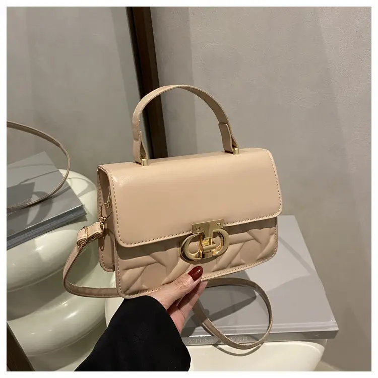 Women's White Square Leather Shoulder Bag with Gold Lock — feature 21