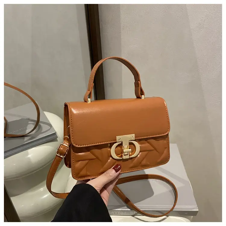 Women's White Square Leather Shoulder Bag with Gold Lock — feature 22