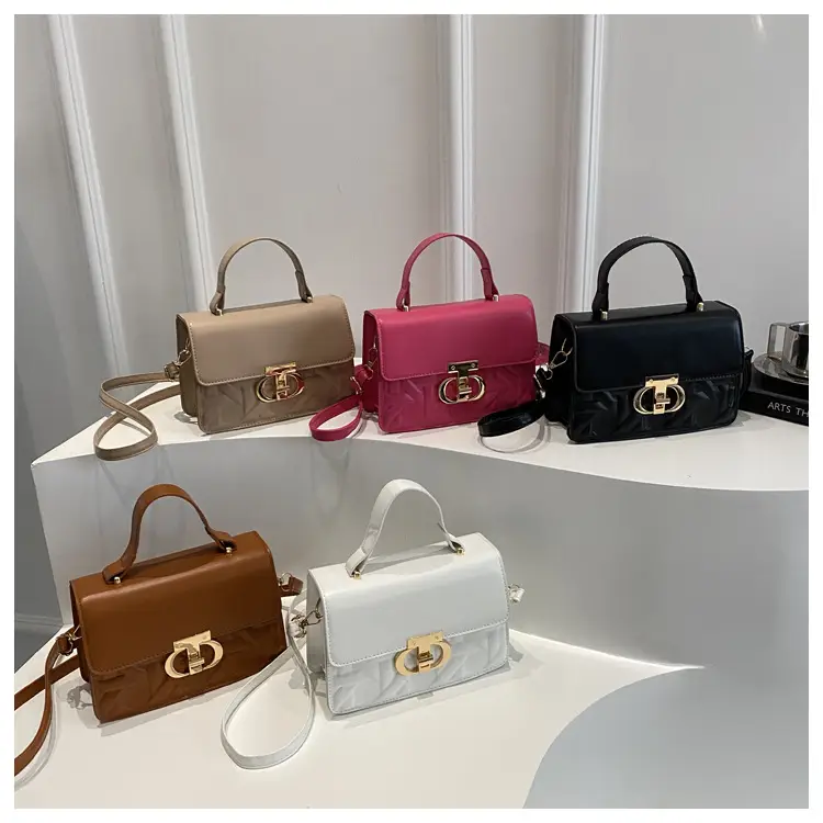 Women's White Square Leather Shoulder Bag with Gold Lock — feature 25