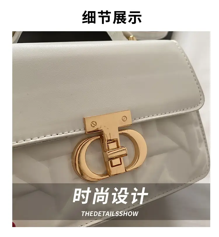 Women's White Square Leather Shoulder Bag with Gold Lock — feature 4