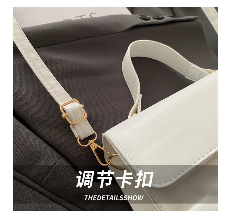 Women's White Square Leather Shoulder Bag with Gold Lock — feature 5