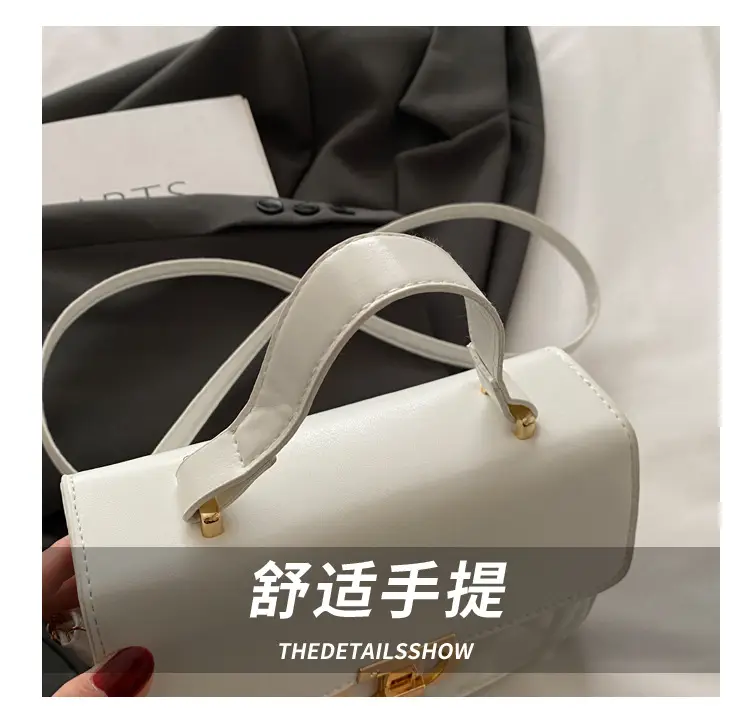 Women's White Square Leather Shoulder Bag with Gold Lock — feature 6