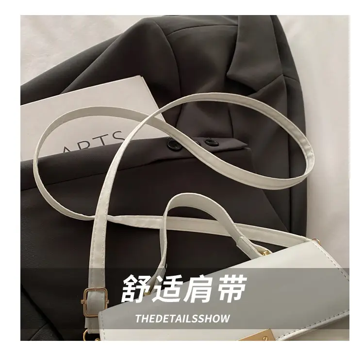 Women's White Square Leather Shoulder Bag with Gold Lock — feature 7