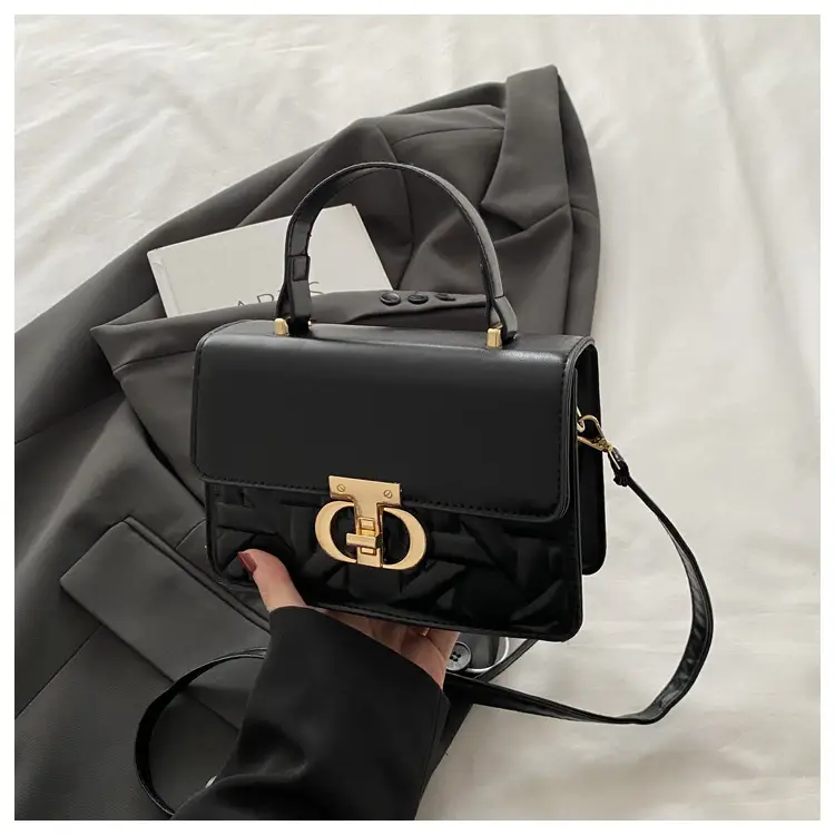 Women's White Square Leather Shoulder Bag with Gold Lock - Image 2
