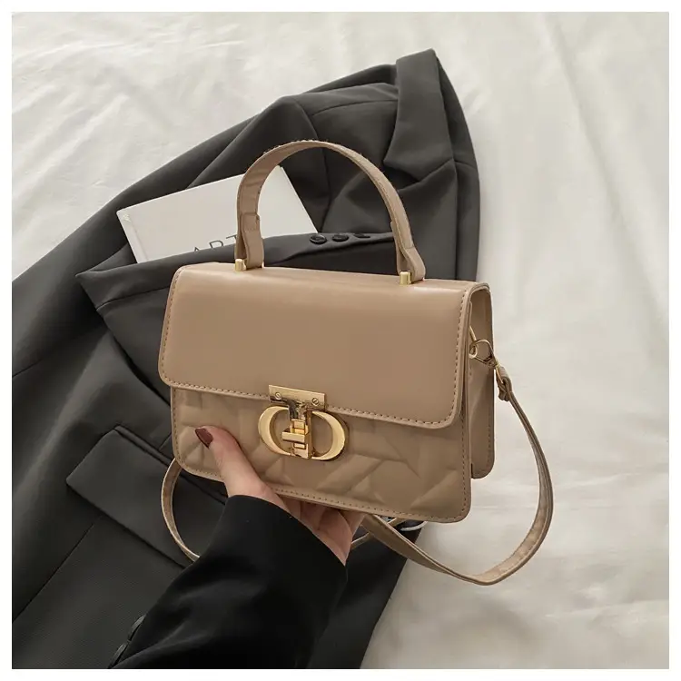 Women's White Square Leather Shoulder Bag with Gold Lock - Image 3