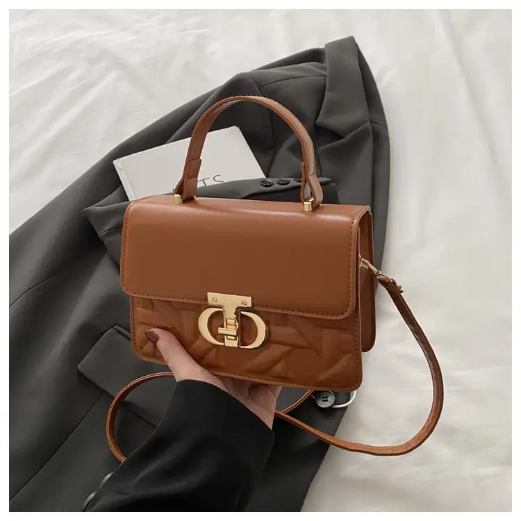 Women's White Square Leather Shoulder Bag with Gold Lock - Image 4