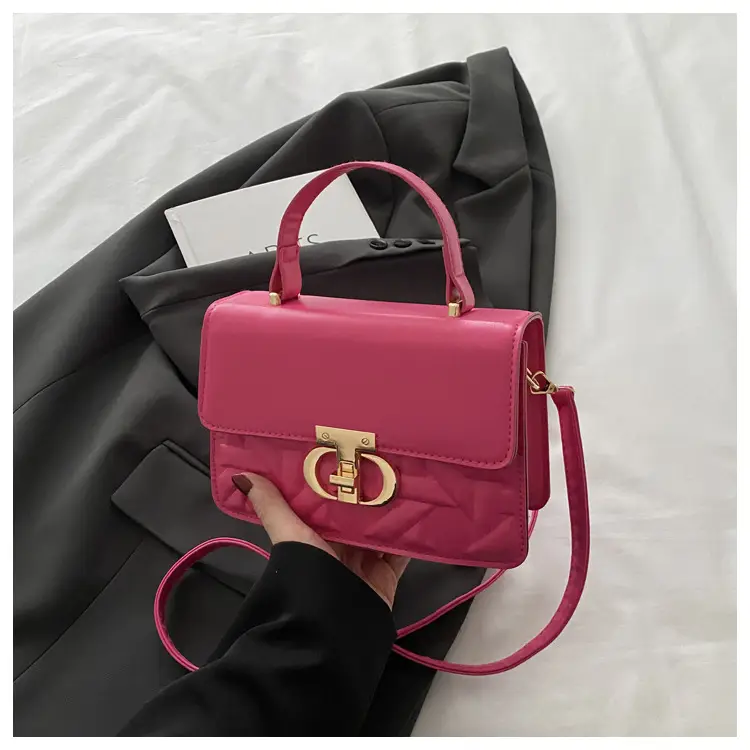 Women's White Square Leather Shoulder Bag with Gold Lock - Image 5