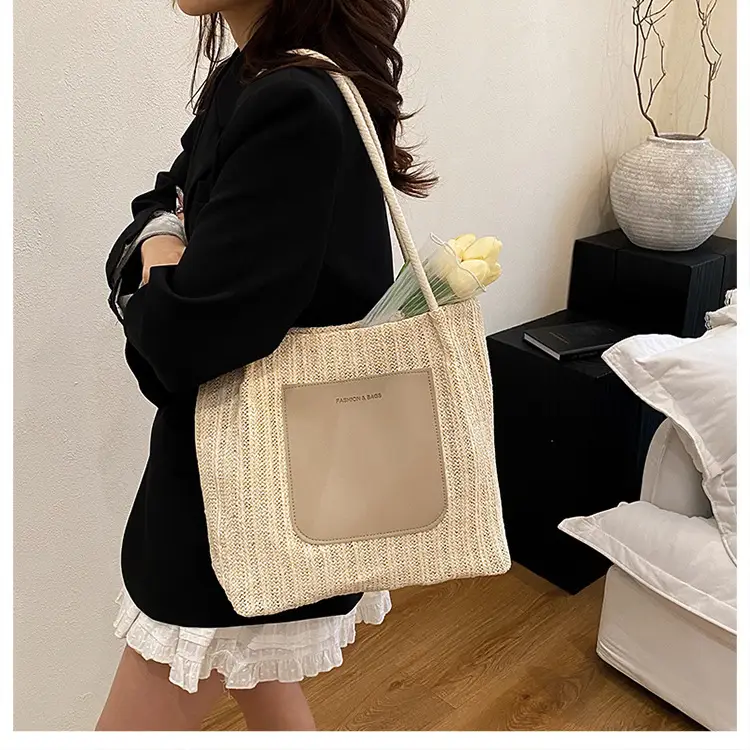 Women Woven Shoulder Bag 2025 Large Capacity Spliced Texture — feature 15