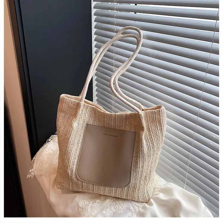 Women Woven Shoulder Bag 2025 Large Capacity Spliced Texture — feature 26