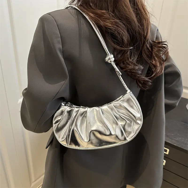 Silver Pleated Shoulder Bag for Women 2025 - Image 5