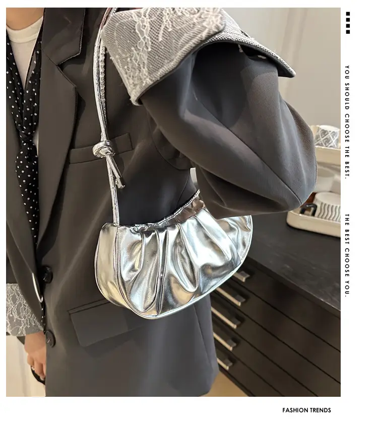 Silver Pleated Shoulder Bag for Women 2025 — feature 2