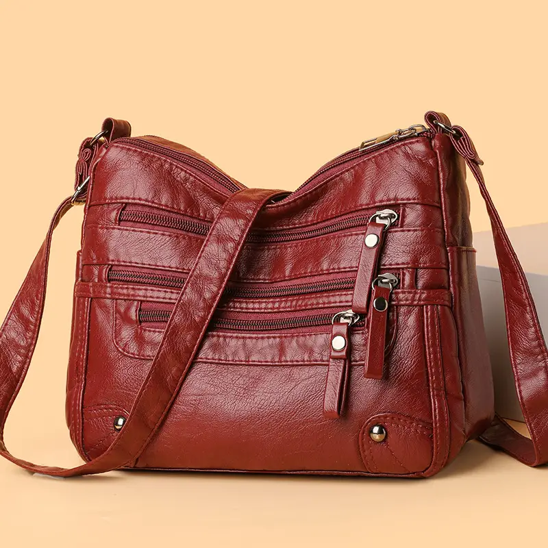 Black Leather Shoulder Crossbody Bag for Women