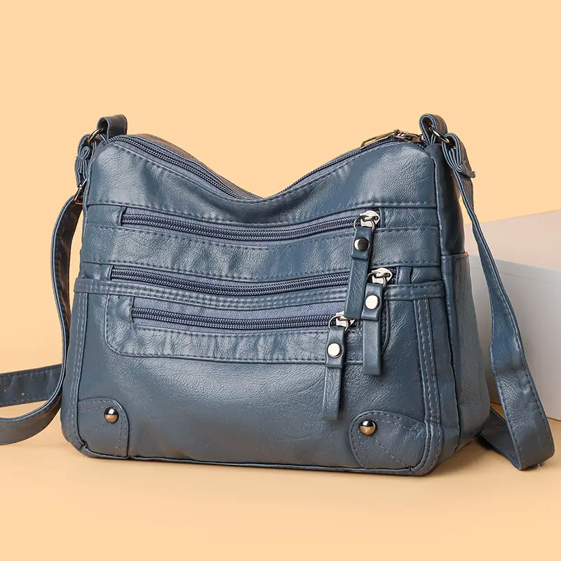 Black Leather Shoulder Crossbody Bag for Women