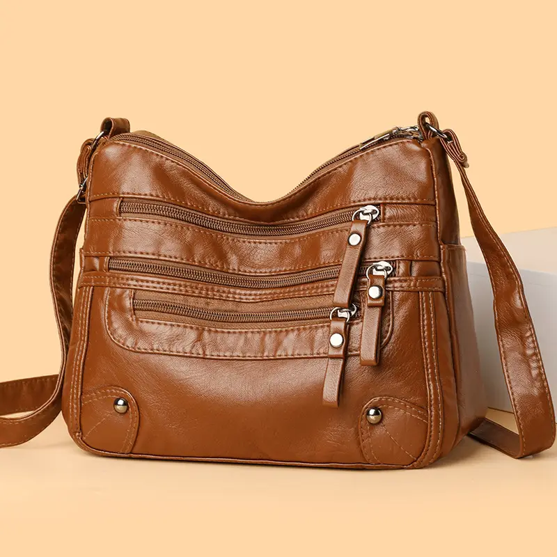 Black Leather Shoulder Crossbody Bag for Women