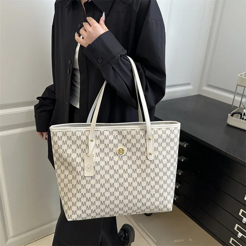 Large Capacity Retro Print Commuter Tote Bag White - Image 5