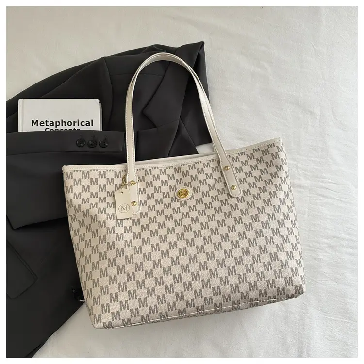 Large Capacity Retro Print Commuter Tote Bag White - Image 2