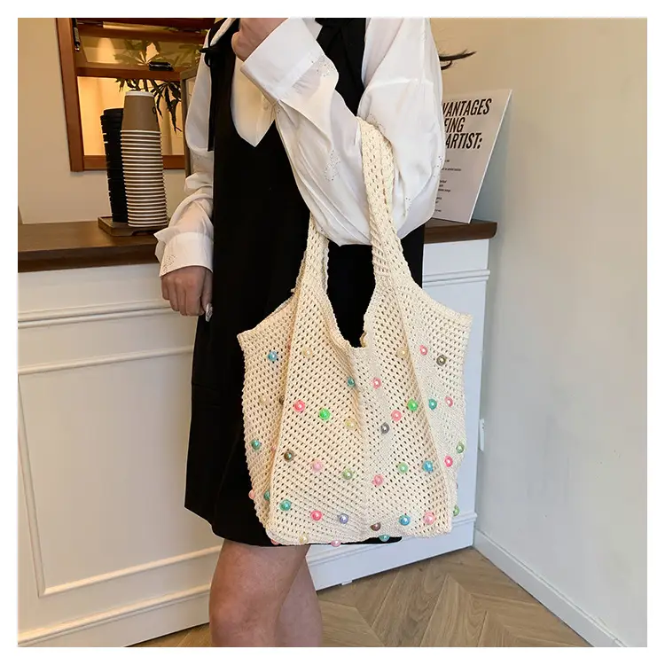 Hollow Knit Shoulder Bag for Women Summer Beach Vacation — feature 13