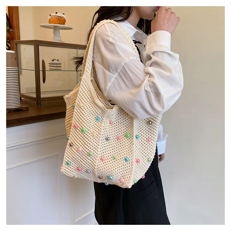 Hollow Knit Shoulder Bag for Women Summer Beach Vacation — feature 15