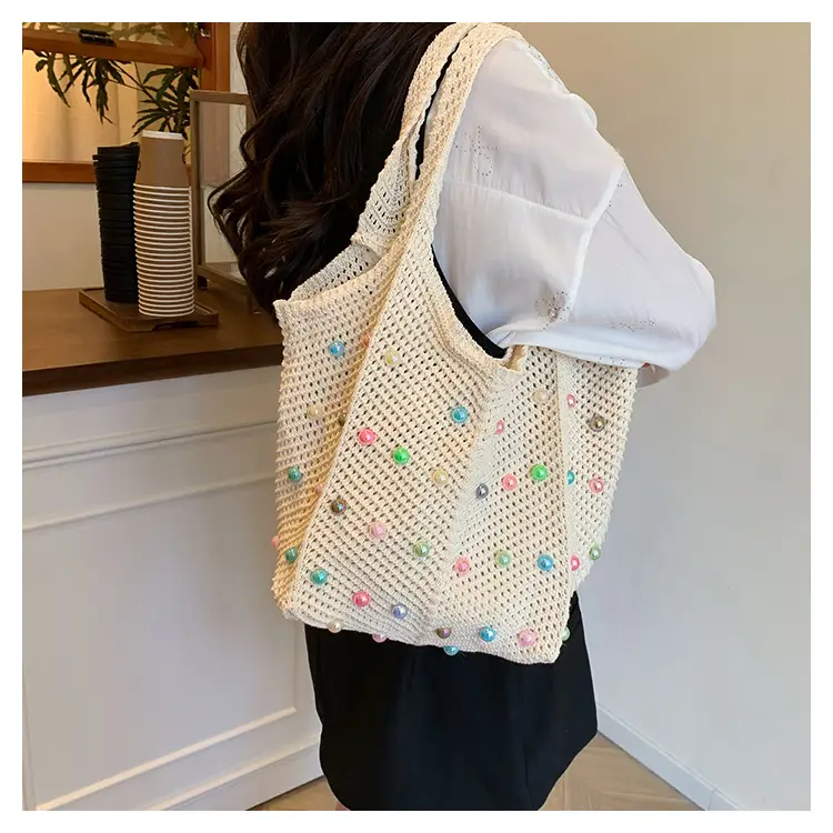 Hollow Knit Shoulder Bag for Women Summer Beach Vacation — feature 16