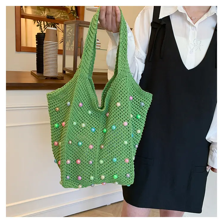 Hollow Knit Shoulder Bag for Women Summer Beach Vacation — feature 17