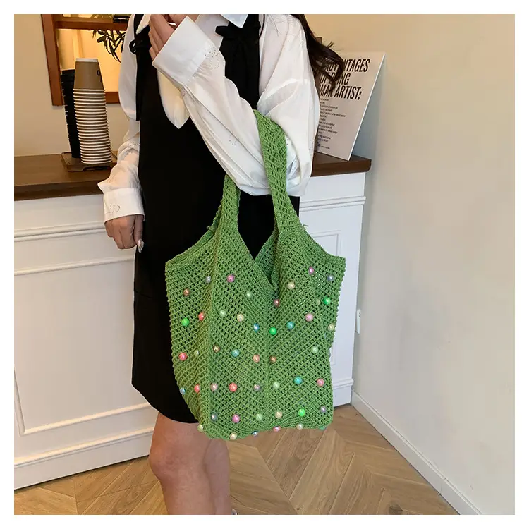 Hollow Knit Shoulder Bag for Women Summer Beach Vacation — feature 18