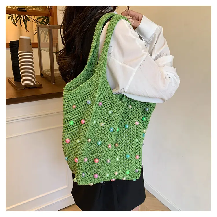 Hollow Knit Shoulder Bag for Women Summer Beach Vacation — feature 21