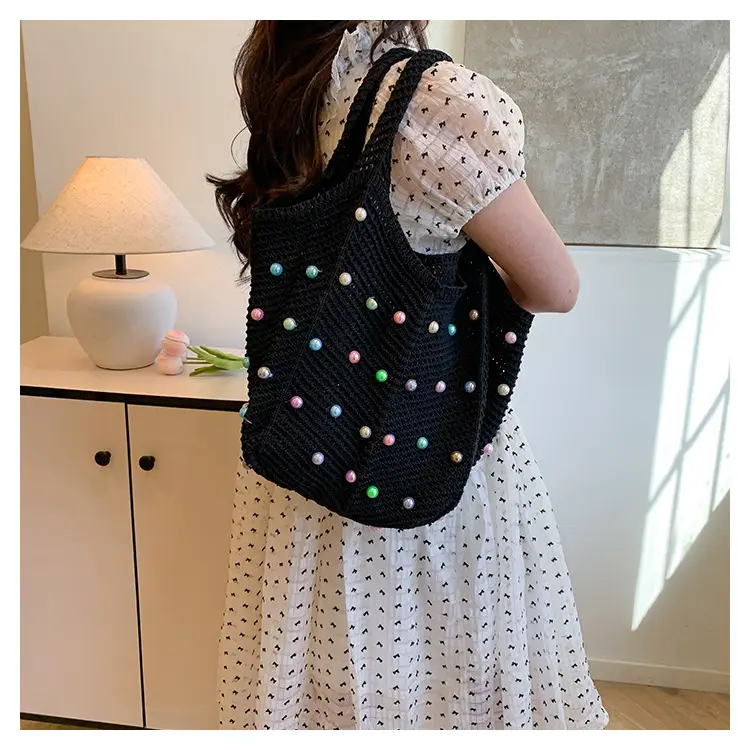 Hollow Knit Shoulder Bag for Women Summer Beach Vacation — feature 25