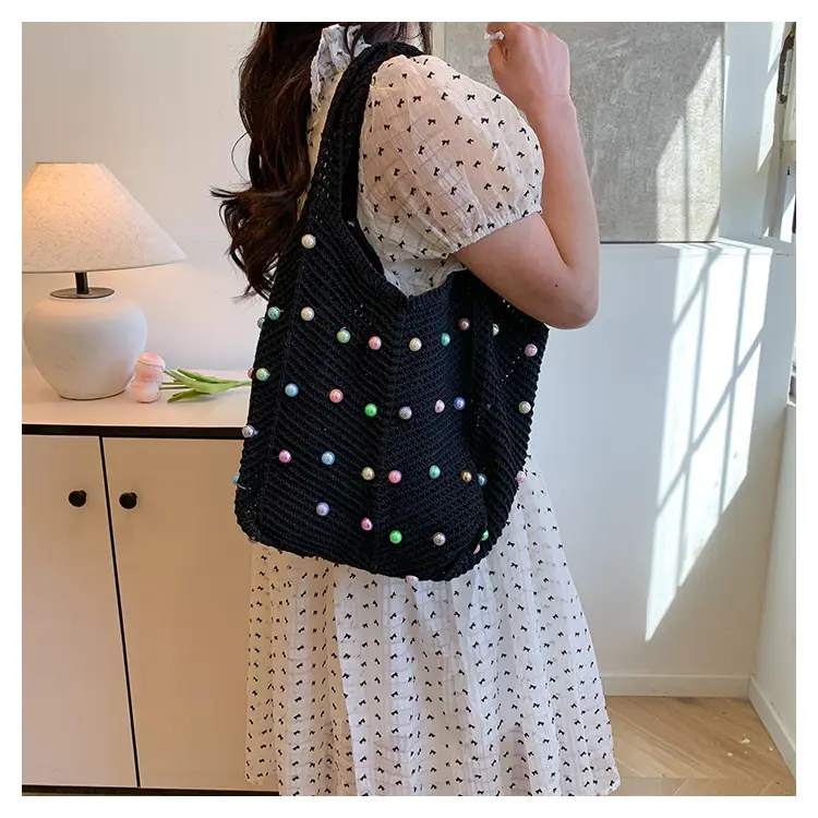 Hollow Knit Shoulder Bag for Women Summer Beach Vacation — feature 26