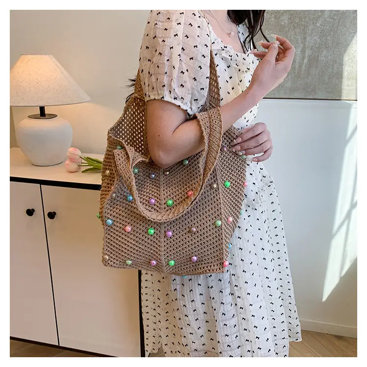 Hollow Knit Shoulder Bag for Women Summer Beach Vacation — feature 29