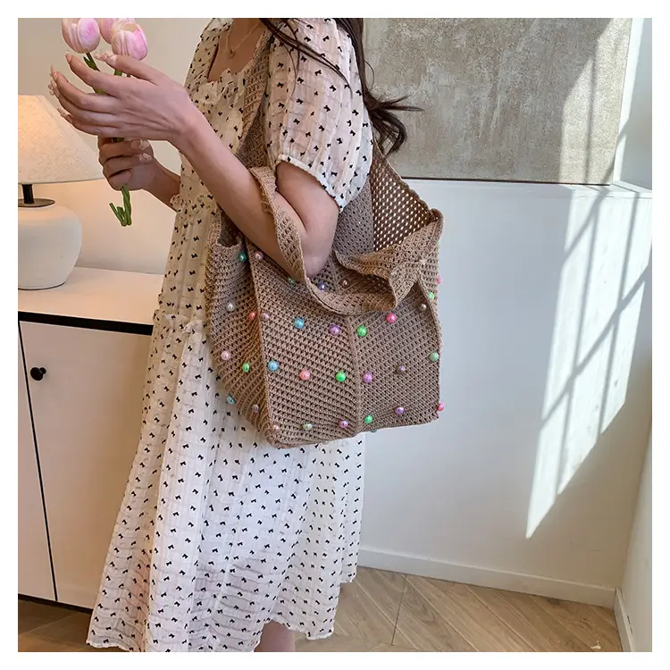 Hollow Knit Shoulder Bag for Women Summer Beach Vacation — feature 31
