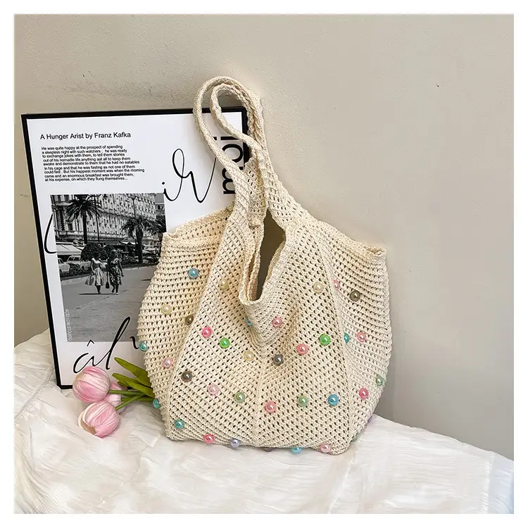 Hollow Knit Shoulder Bag for Women Summer Beach Vacation — feature 34