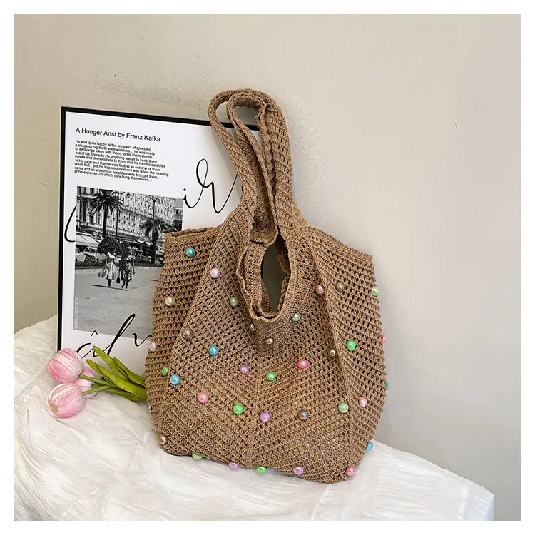 Hollow Knit Shoulder Bag for Women Summer Beach Vacation — feature 40