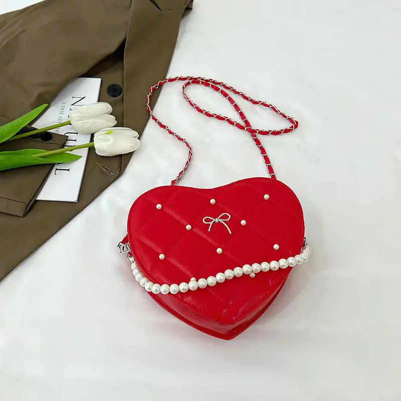 Red Heart Pearl Chain Love Bag for Women - Image 2