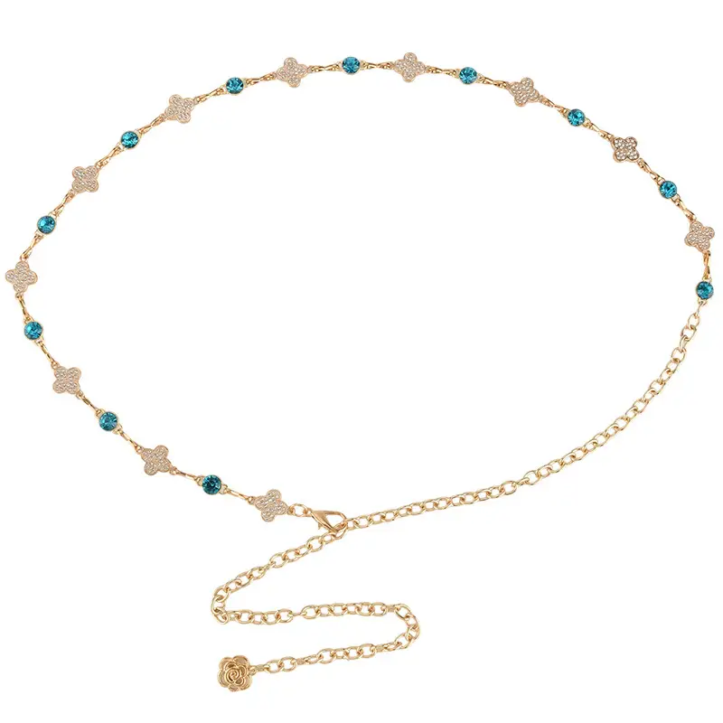 European & American Retro Rhinestone Four-leaf Clover Waist Chain - Image 9