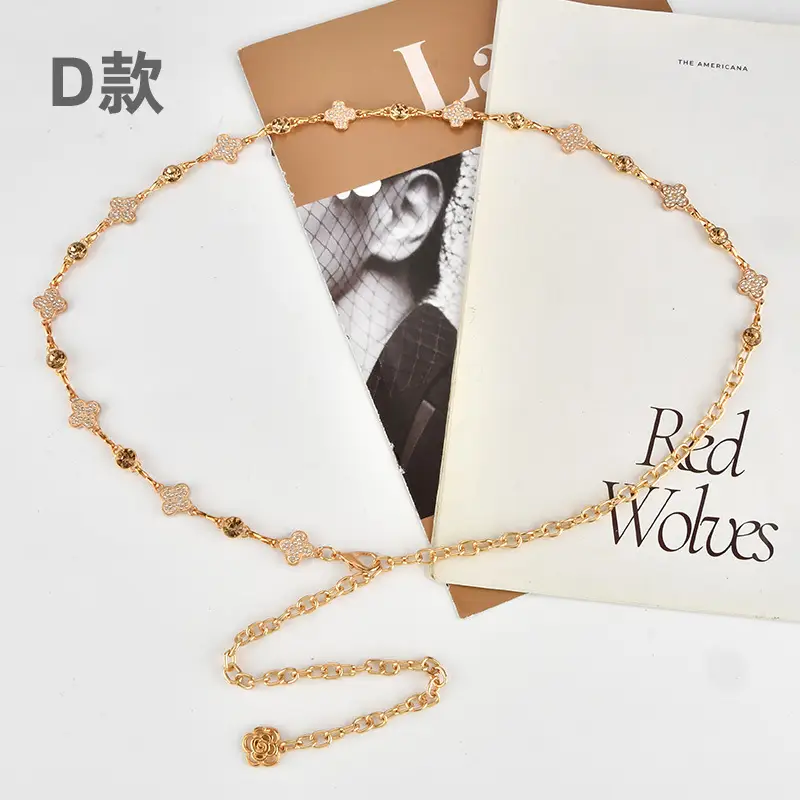 European & American Retro Rhinestone Four-leaf Clover Waist Chain - Image 4