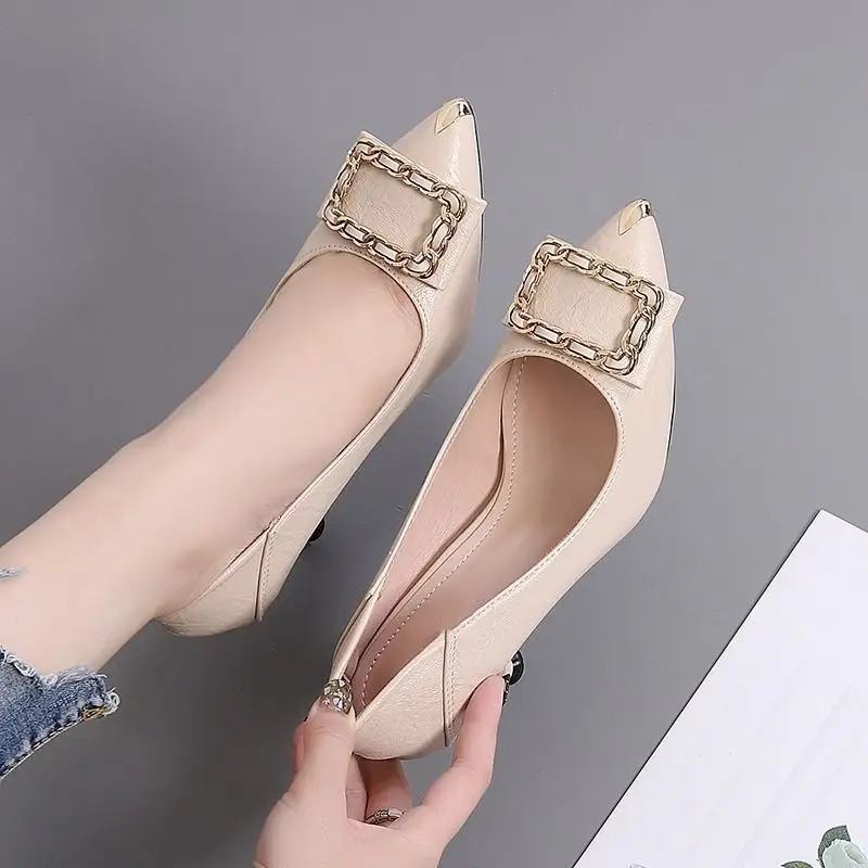 2026 New Style French Professional High-Heeled Shoes for Women, Stiletto Heels, Fashionable Shallow Mouth, Pointed Toe, Medium Heel, Elegant Work Shoes, Single Shoes for Women - Image 4