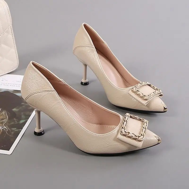 2026 New Style French Professional High-Heeled Shoes for Women, Stiletto Heels, Fashionable Shallow Mouth, Pointed Toe, Medium Heel, Elegant Work Shoes, Single Shoes for Women - Image 2