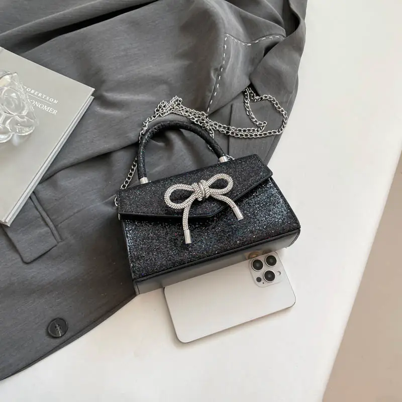 Small Square Bowknot Sparkly Chain Bag for Women - Image 6