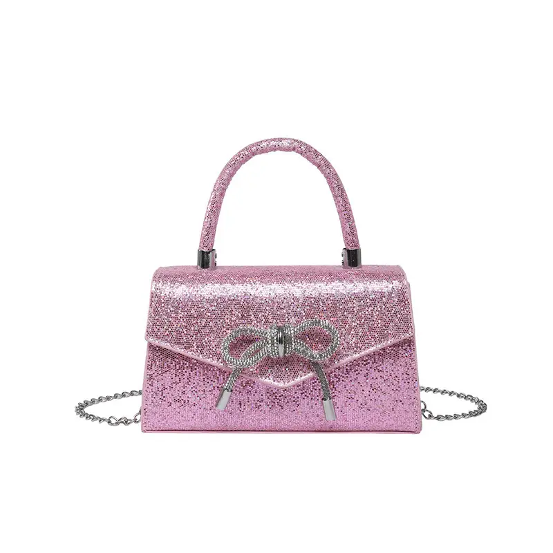 Small Square Bowknot Sparkly Chain Bag for Women - Image 9