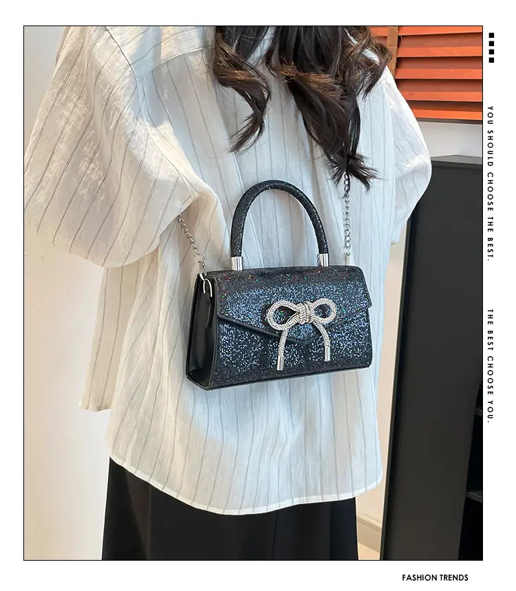 Small Square Bowknot Sparkly Chain Bag for Women — feature 1