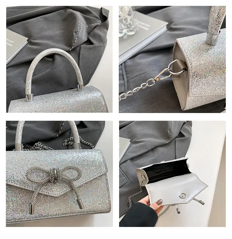 Small Square Bowknot Sparkly Chain Bag for Women — feature 10