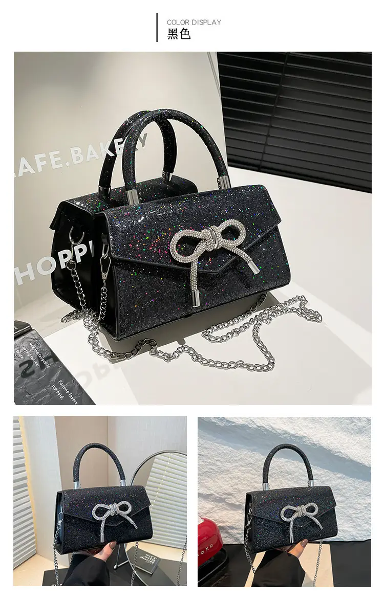 Small Square Bowknot Sparkly Chain Bag for Women — feature 11