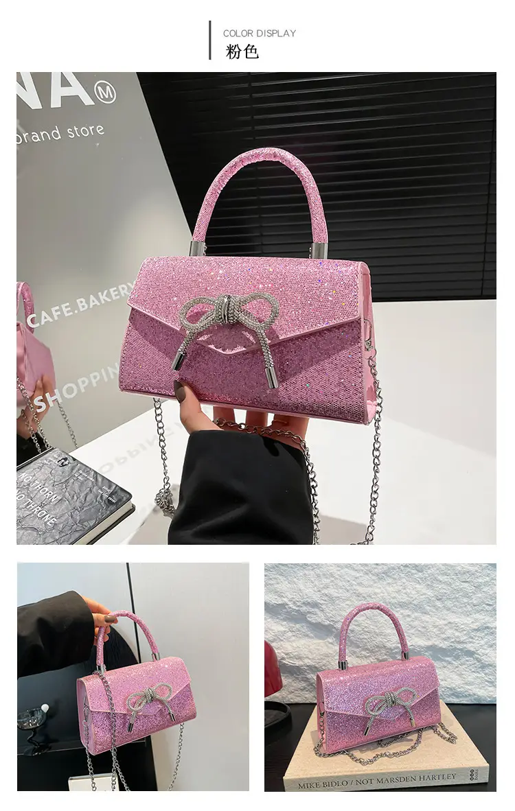 Small Square Bowknot Sparkly Chain Bag for Women — feature 12