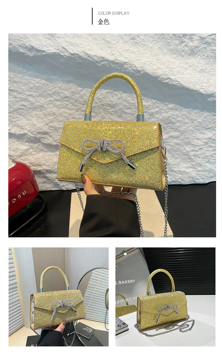 Small Square Bowknot Sparkly Chain Bag for Women — feature 13