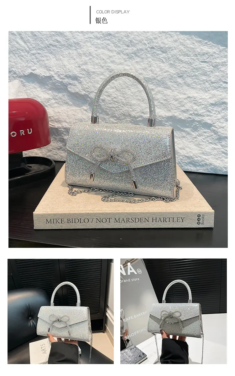 Small Square Bowknot Sparkly Chain Bag for Women — feature 14